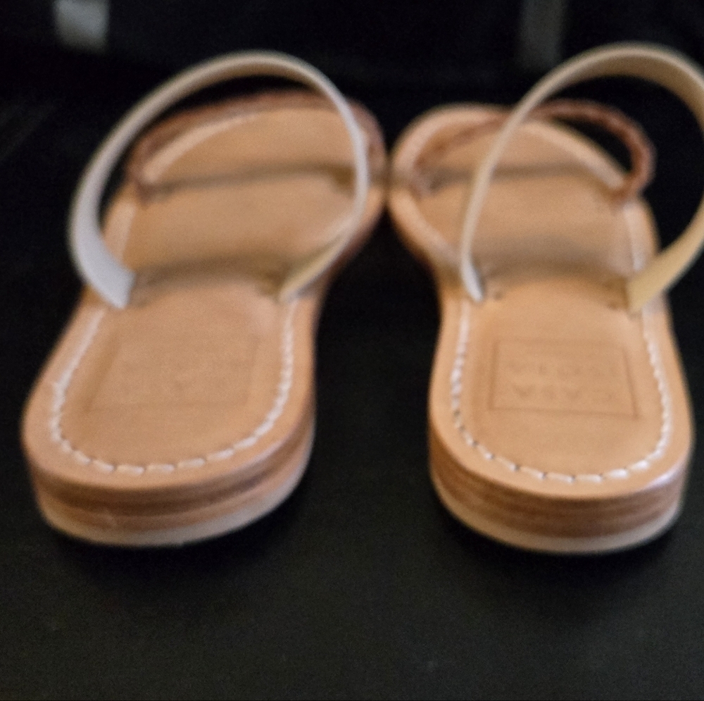 Casa Isota Capri Sandals Braided Italian Leather Sole White Brown Tan - Picture 7 of 8